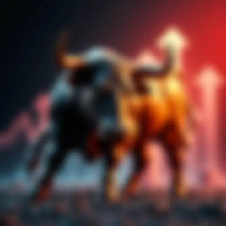 Bull Market Growth A bull symbolizing a rising market with upward arrows in the background, representing investment trends.