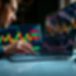 A close-up of a person analyzing crypto charts on a laptop, showing rising and falling price trends, with a thoughtful expression.
