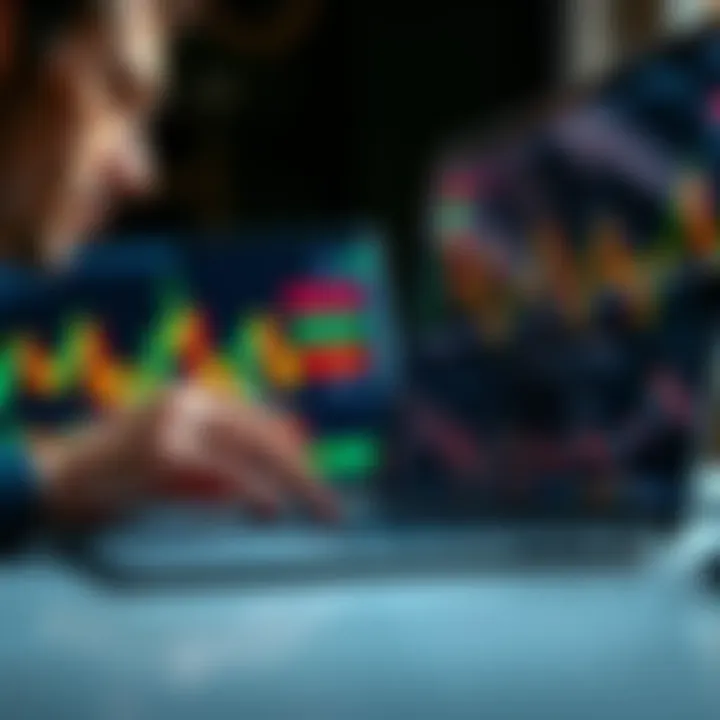 Bull Market or Trap A close-up of a person analyzing crypto charts on a laptop, showing rising and falling price trends, with a thoughtful expression.