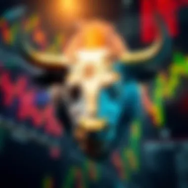 A bull symbol representing bullish market trends with stock charts in the background