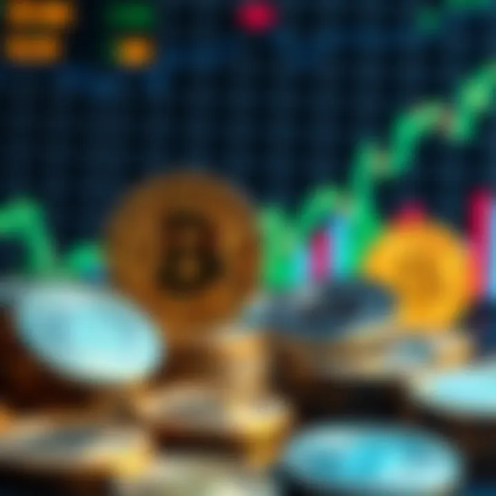 Investing in the Next Bull Run A dynamic visual of cryptocurrency coins with a bullish market trend in the background