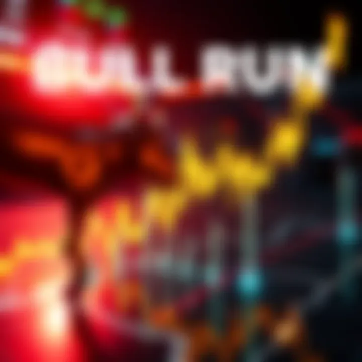 A bullish market graph showing rising trends and financial symbols, representing investment chances during a bull run.