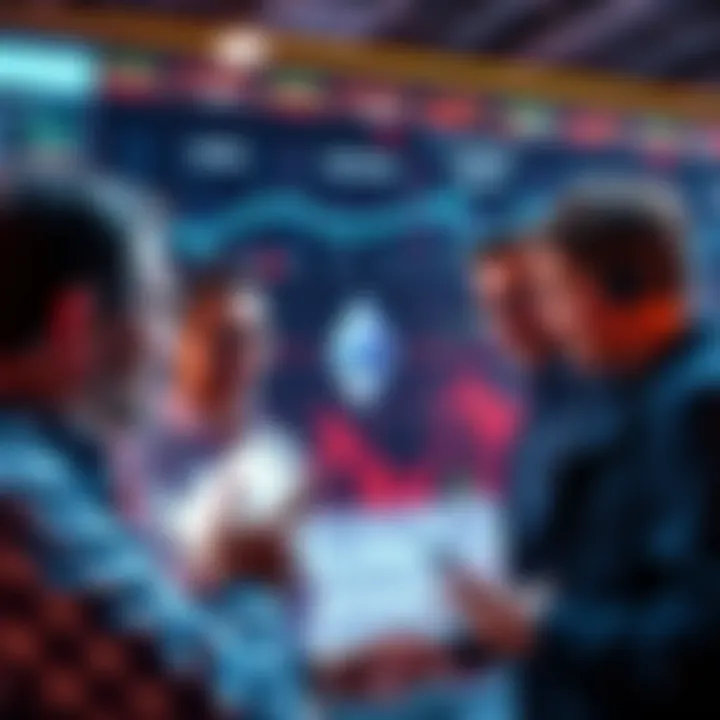 A group of investors looking at positive Ethereum charts and graphs, signaling optimism in the crypto market.