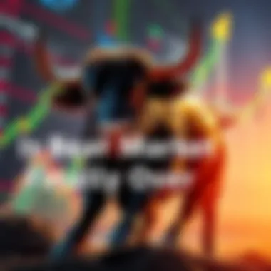 A bull symbolizing a bullish market with stock charts rising in the background