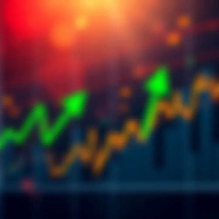 A graph showing rising stock trends influenced by George W, with green upward arrows and positive investor sentiment.
