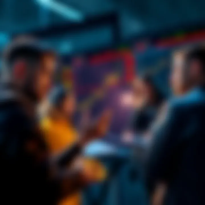 A group of people discussing cryptocurrency trends, analyzing charts and graphs with upward trends visible, signaling optimism about a bull market.