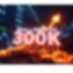 Representation of a financial market with a rising graph and dollar signs, symbolizing a significant bull run towards 300k