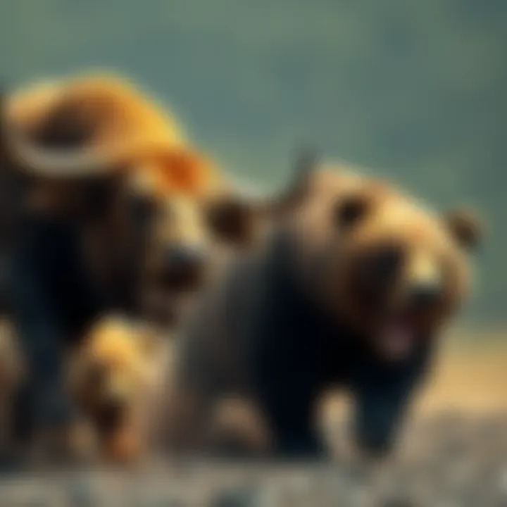 A visual representation of a bull charging upward while a bear looks on nervously in the background, symbolizing market competition and FOMO.