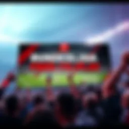 A large banner announcing Bundesliga's new free-to-play mode, featuring soccer players in action and excited fans in the background.