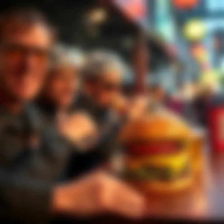 People enjoying burgers at a social gathering while cyclists look on, highlighting the tension between food culture and cycling