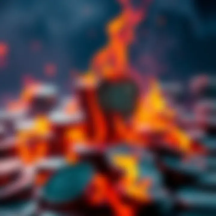 A visual of coins being burned symbolically to represent people's commitment to holding $HEX for 5,555 days despite the price drop.