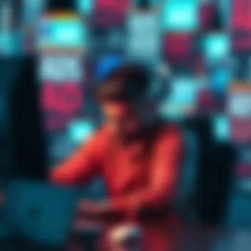 Person feeling overwhelmed by ads A person sitting at a computer, looking stressed and overwhelmed, surrounded by ad banners and notifications