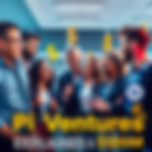 A group of diverse business people discussing a project with dollar signs and Pi Network logos around them, representing investment and support for genuine businesses.