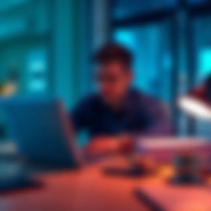 A business owner uses a laptop to process payments with Revolut Pro at a desk
