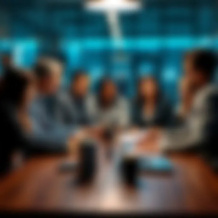 A diverse team of business professionals working together at a table, discussing strategies and planning for capital investment and project execution.