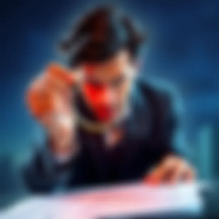 A businessman examining a document with a magnifying glass, representing investigation into scams and legitimate ventures