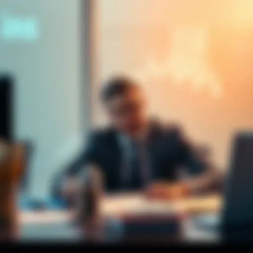 A businessman sitting at a desk with financial documents and a calculator, planning strategies to sell assets without paying taxes.