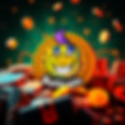 Buttcoin Cryptocurrency Logo Colorful Buttcoin logo featuring a humorous cartoon character with exaggerated features, symbolizing the quirky nature of memecoins, surrounded by coins and playful designs.