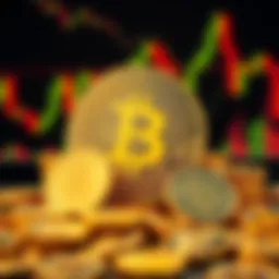 A graphical representation of Buttcoin price remaining steady despite selloffs, featuring digital coins and a fluctuating chart background.