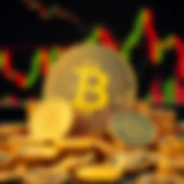 A graphical representation of Buttcoin price remaining steady despite selloffs, featuring digital coins and a fluctuating chart background.