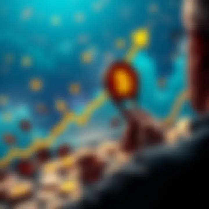 A person looking at a rising graph with Buttcoin coins scattered around, contemplating the future of cryptocurrency investments.