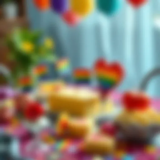 Butter Celebration for Pride Month Colorful butter art shaped as rainbow flags and hearts on a festive table for Pride Month.