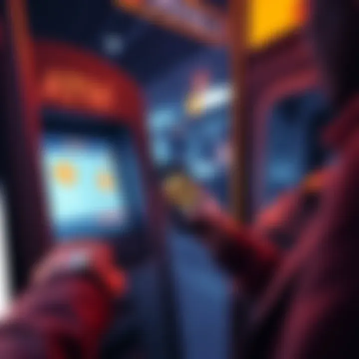 A person using a smartphone to buy bitcoin at an ATM