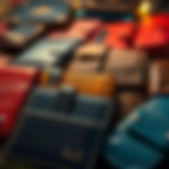 A collection of old Sol wallets displayed for sale, showcasing various styles and colors.