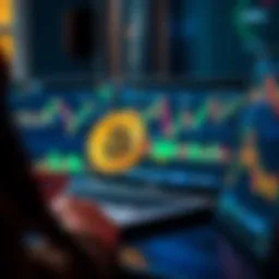A person using a laptop to purchase Bitcoin on a trusted platform, with graphs and charts on the screen, showing a focus on cryptocurrency trading.