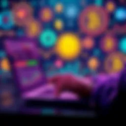 Person calculating fees for buying USDT or USDC on a laptop with cryptocurrency logos in the background