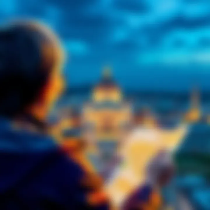 A person looking at a map with Vatican City in the background, considering land purchase options