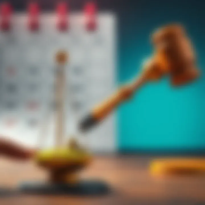 A person weighing options to buy land parcels or wait for an auction, with a calendar and auction gavel in the background