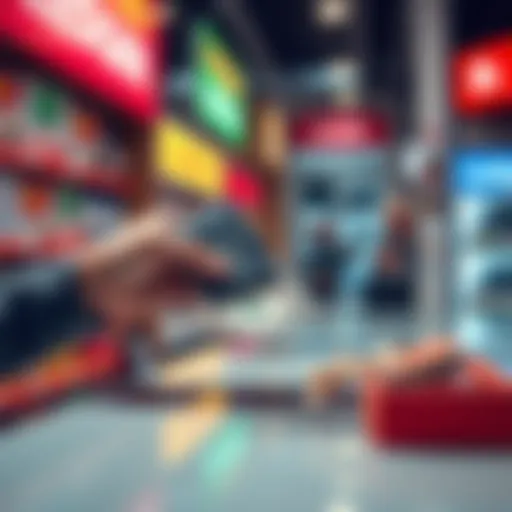 A person hands cash to a store clerk while buying a Ledger hardware wallet over the counter
