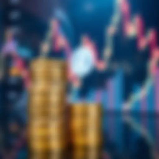 A visual representation of purchasing Litecoin with a graph showing price trends and a stack of coins in the foreground.