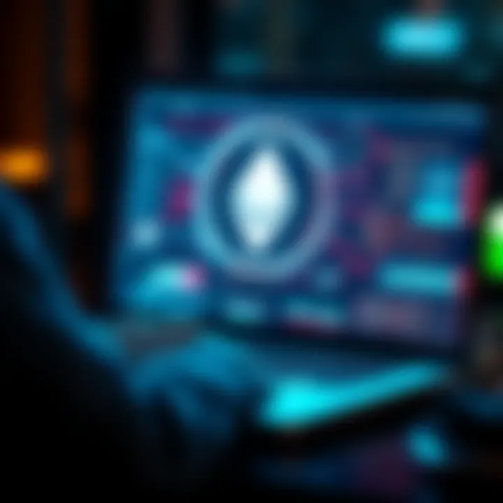 A person using a laptop with a digital wallet interface, symbolizing private Monero transactions without KYC requirements.