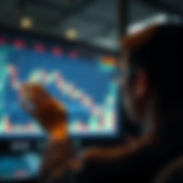 A person looking at a stock market chart with falling prices, symbolizing a buying opportunity.