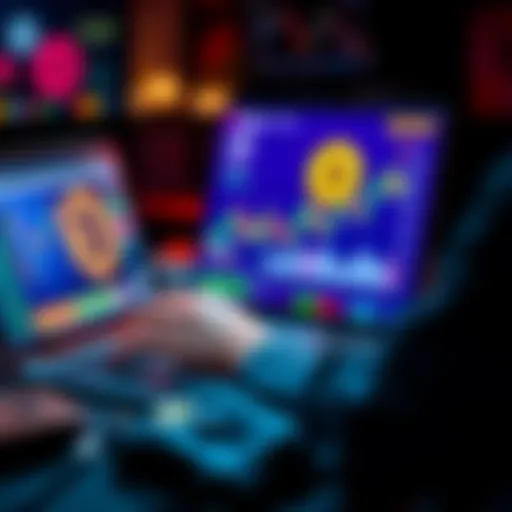 A person using a laptop to buy Bitcoin on an exchange website with a wallet beside them.