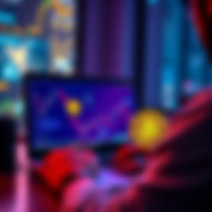 A person looking at a laptop screen with cryptocurrency graphs and different crypto platforms displayed, symbolizing alternative ways to purchase Bitcoin in a banned country.