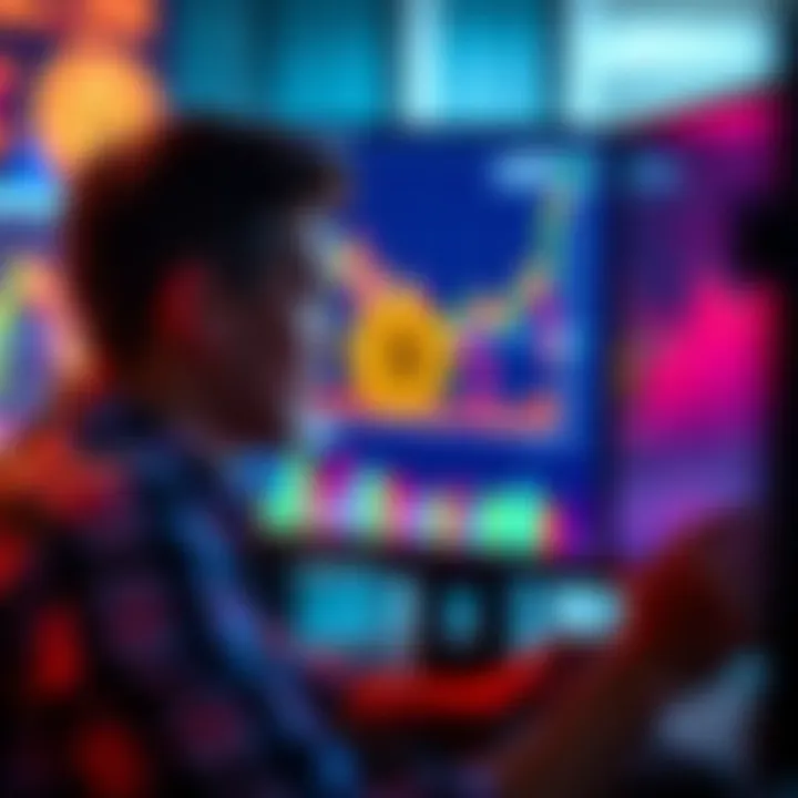 A person looking at Bitcoin price charts on a computer screen, contemplating a purchase during a market dip, with a positive expression.