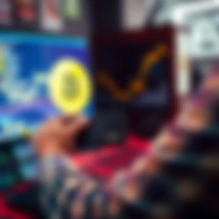 Buying Bitcoin with Ledger Wallet A person securely purchasing Bitcoin using a Ledger wallet on a computer, with a digital currency graphic in the background.
