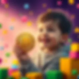 Buying Bitcoin Made Simple A child happily holding a Bitcoin coin with colorful blocks representing wallets around them.
