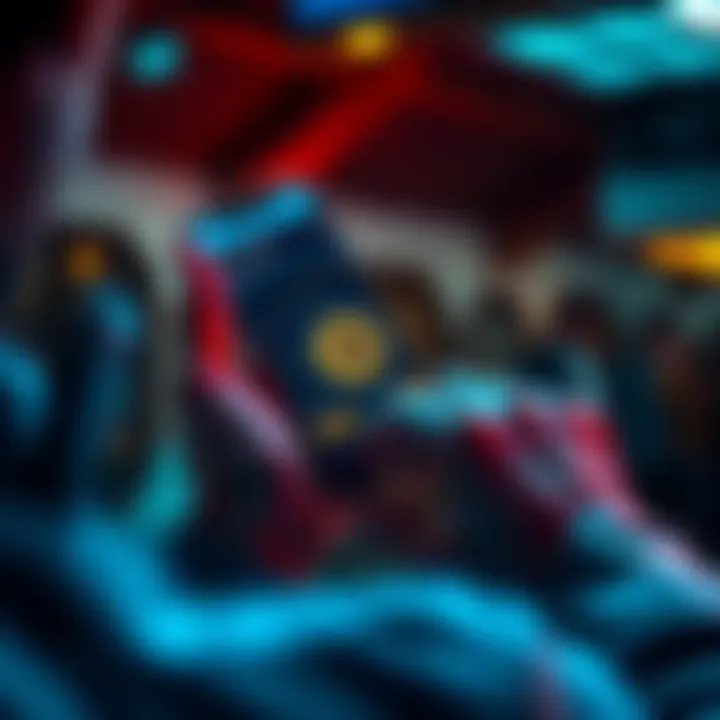 A person looking at a smartphone displaying the Trade Republic app with Bitcoin graphics and charts