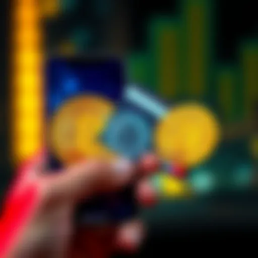 A person holding a credit card next to a Bitcoin symbol on a smartphone screen, symbolizing the purchase of Bitcoin with a card.