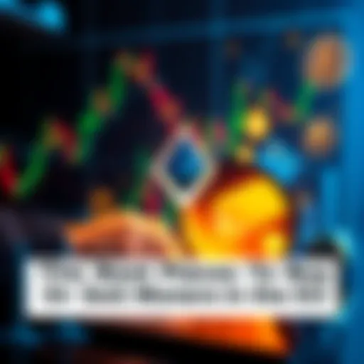 A person using a laptop to buy Monero cryptocurrency, surrounded by financial charts and symbols of digital currency