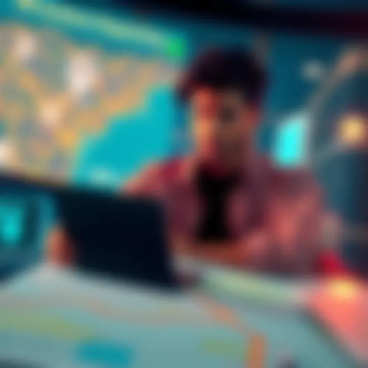 A person contemplating buying the 50th parcel, looking at a map of plots with rent boost details beside them