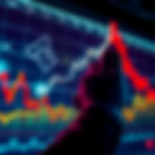 A graph showing market fluctuations with a person purchasing stocks at a low point