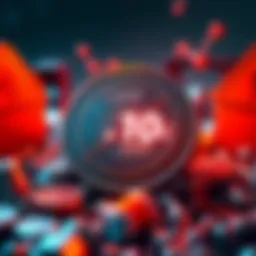 Visual representation of a CADD coin with a price tag showing potential rise to .10 cents, surrounded by symbols warning against scams in cryptocurrency.