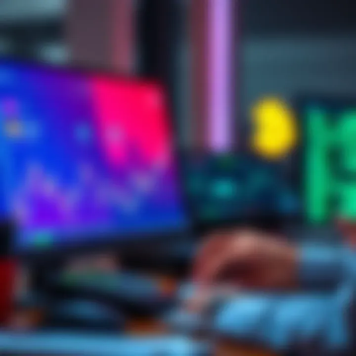 A person calculating gains on a computer with Bitcoin graphics on the screen