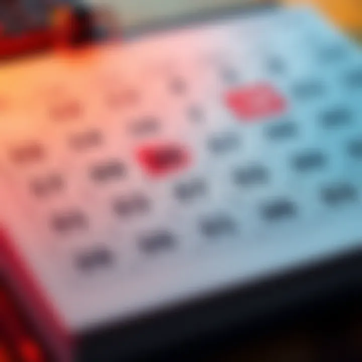 A calendar page showing marked dates for upcoming events and deadlines to highlight their importance.