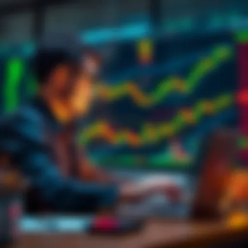 A calm investor looking at cryptocurrency charts on a laptop, reflecting on market trends without emotional stress